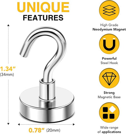 DIYMAG Magnetic Hooks, 50 LB Heavy Duty Magnets, 6 Packs Strong Rare Earth - Image 2