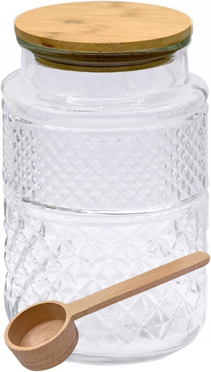 Viovian Vintage Glass Jar with Lid Wood Spoon 60 OZ Round Thick Glass Storage by Viovian