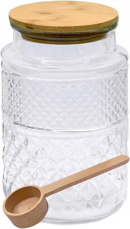 Viovian Vintage Glass Jar with Lid Wood Spoon 60 OZ Round Thick Glass Storage by Viovian