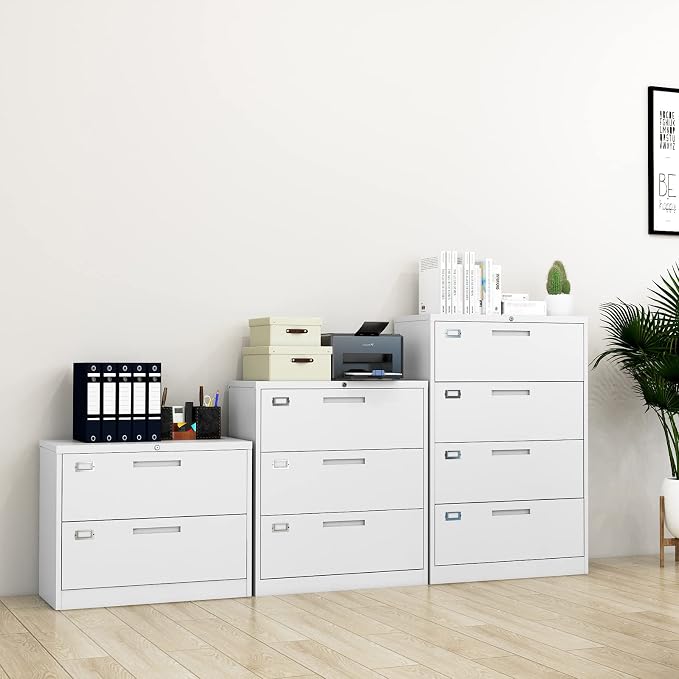 Lateral File Cabinet with Lock, 3 Drawer Large Metal Filing Cabinet, Home - Image 9
