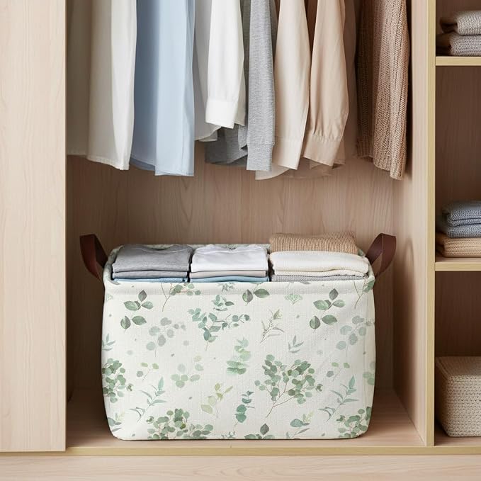 Sage Green Storage Basket Waterproof Canvas Toy Storage Bin Home Decor - Image 4