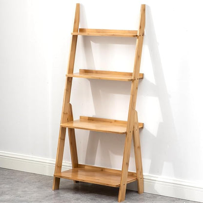 Maydear Bamboo Ladder Shelf Bookcase, 4-Tier Leaning Bookshelf Free Standing - Image 7