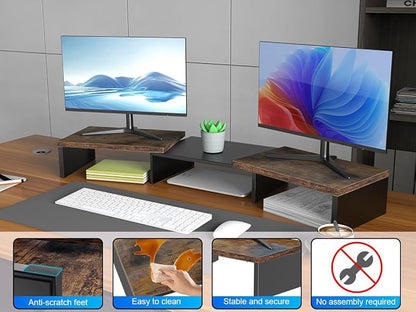 Dual Monitor Stand for Desk, Wooden Monitor Riser, Desk Shelf for Top of Desk - Image 6