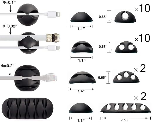OHill Desk Cable Management Cord Organizer, 24 Pack Black Self Adhesive Cord - Image 2
