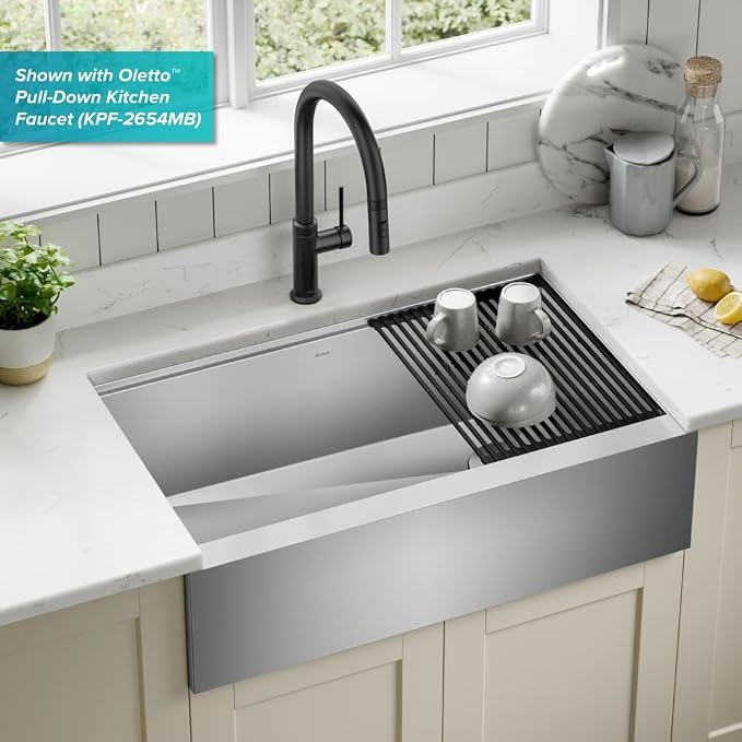 KRAUS Kore 33-Inch Farmhouse Workstation 16 Gauge Single Bowl Stainless Steel - Image 2
