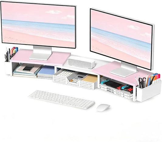 OPNICE Wood Desk Organizers and Accessories, Dual Monitor Stand Riser by OPNICE