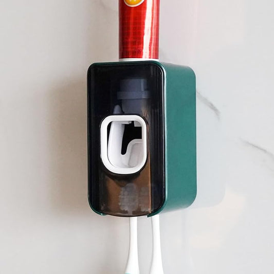 2 Slot Toothbrush Holder and Toothpaste Dispenser Wall Mounted, Automatic by LUEXBOX