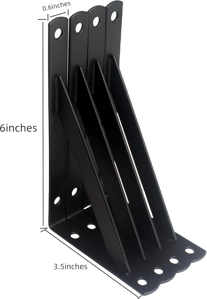 4 Pack L6 x H 3.5" Black Heavy Duty Shelf Brackets - Image 2