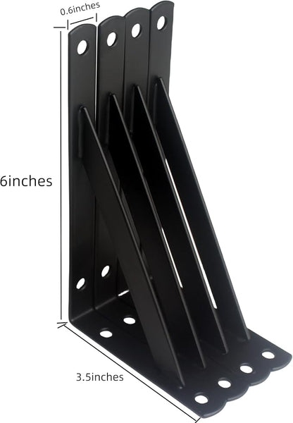 6 Pack L6 x H 3.5" Black Heavy Duty Shelf Brackets - Image 2