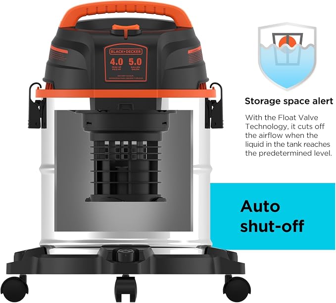 BLACK+DECKER Shop Vacuum Wet and Dry, 5 Gallon 3-in-1 Stainless Steel Shop Vac - Image 4