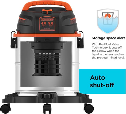 BLACK+DECKER Shop Vacuum Wet and Dry, 5 Gallon 3-in-1 Stainless Steel Shop Vac - Image 4