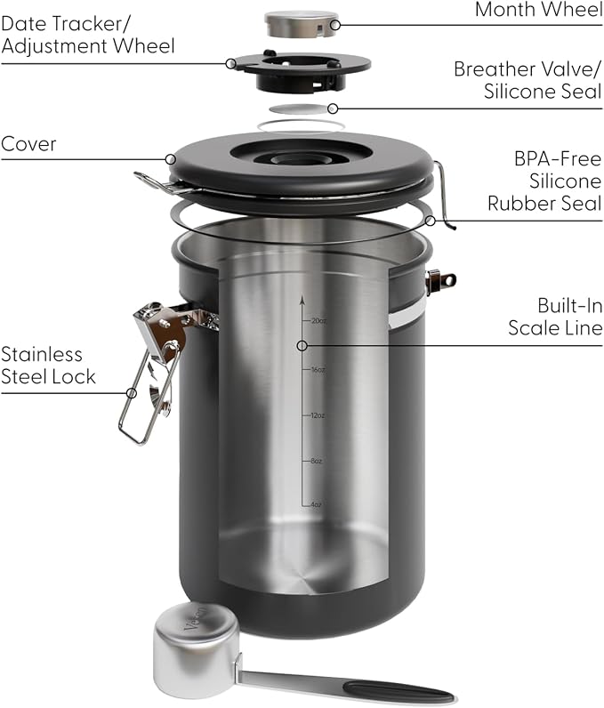 Veken Coffee Canister with Window, Airtight Stainless Steel Pantry Container - Image 6