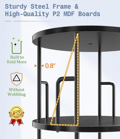 6 Tier Rotating Bookshelf Tower Round Black, 74”Tall Spinning Bookshelf Tower - Image 5