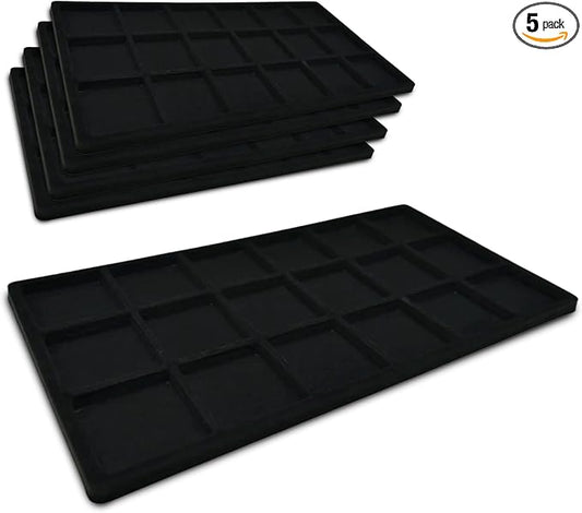 Novel Box 5 Pack 18-Slot Black Liner Jewelry Storage Tray Inserts 14.75x8.25x1 by NovelBoxCompanyLtd
