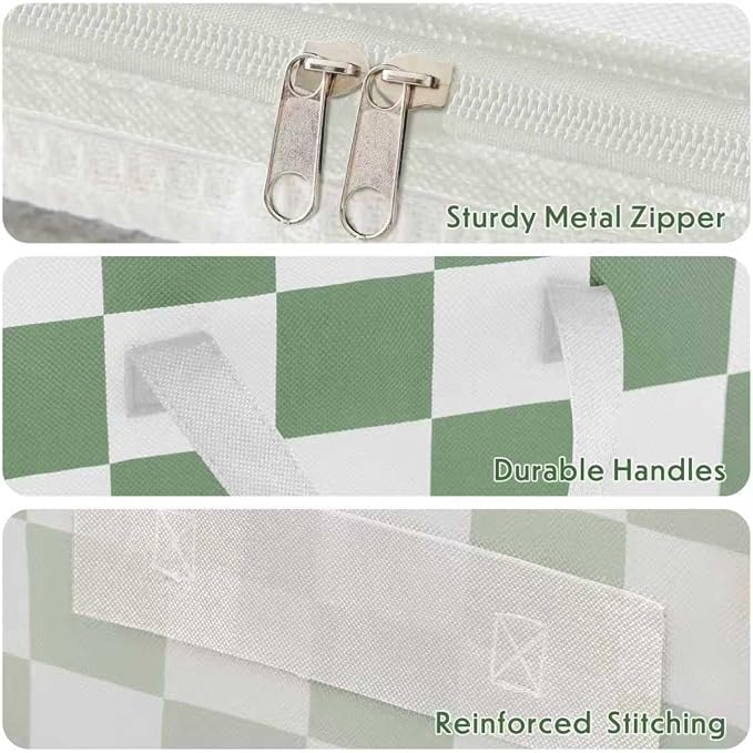 Green Checkered Clothes Storage Bins, 100L Large Blanket Storage Bags 3 Pack - Image 6