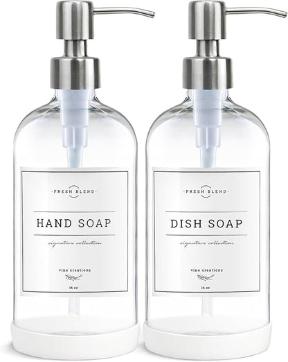 Vine Creations Clear Glass Soap Dispenser, 2 Pack Kitchen Soap Dispenser Set by VineCreations