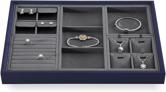 Dark Blue Jewelry Display Tray Ring Necklace Earring Bangle Organizer - Image 3