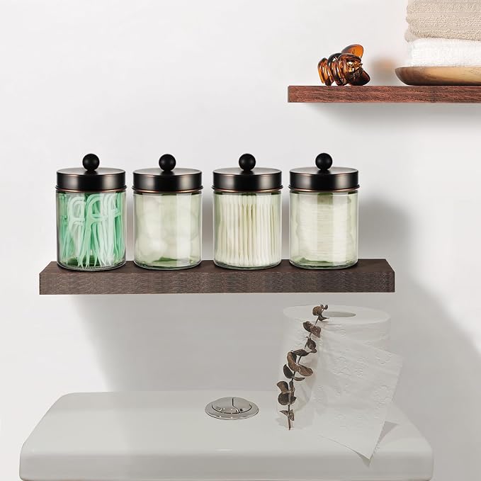 Amolliar Sage Green Qtip Holder, Glass Apothecary Jar Metal Lid & Stickers - Image 4