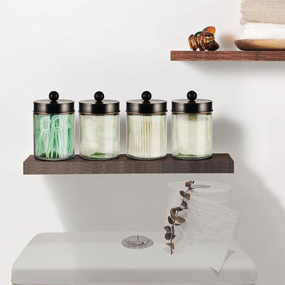 Amolliar Sage Green Qtip Holder, Glass Apothecary Jar Metal Lid & Stickers - Image 4