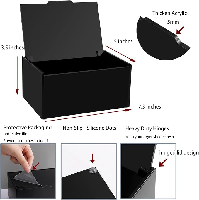 rejomiik Dryer Sheet Holder Acrylic Dryer Sheet Dispenser Container Box - Image 3