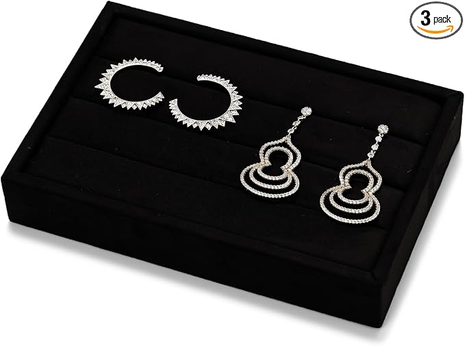 Oirlv 3 Slots Velvet Small Ring Organizer Earrings Trays Showcase Display by Oirlv