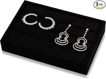 Oirlv 3 Slots Velvet Small Ring Organizer Earrings Trays Showcase Display by Oirlv
