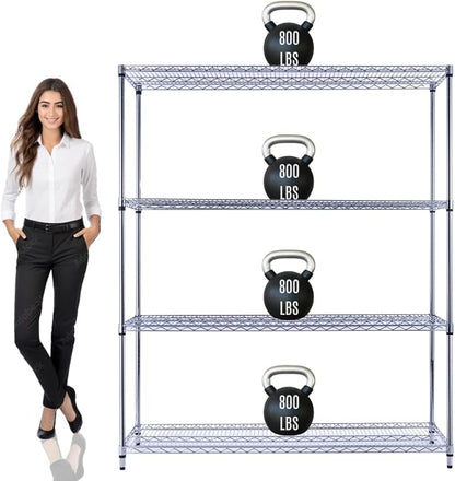 60"x18"x72" Prime Heavy Duty Chrome 4-Tier Wire Shelving NSF 3200 LBS MAX by StimulateLiving
