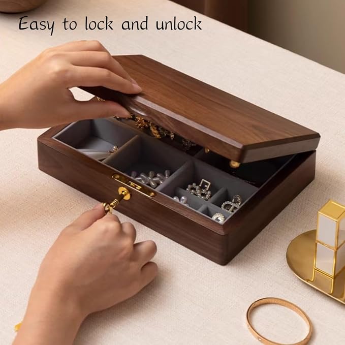 Bescott 2 Layers Solid Black Walnut Wooden Jewelry Box - Image 3