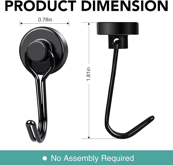 MIKEDE 12 Pack Magnetic Hooks, 40Lbs Heavy Duty Neodymium Magnet Hooks Black - Image 4
