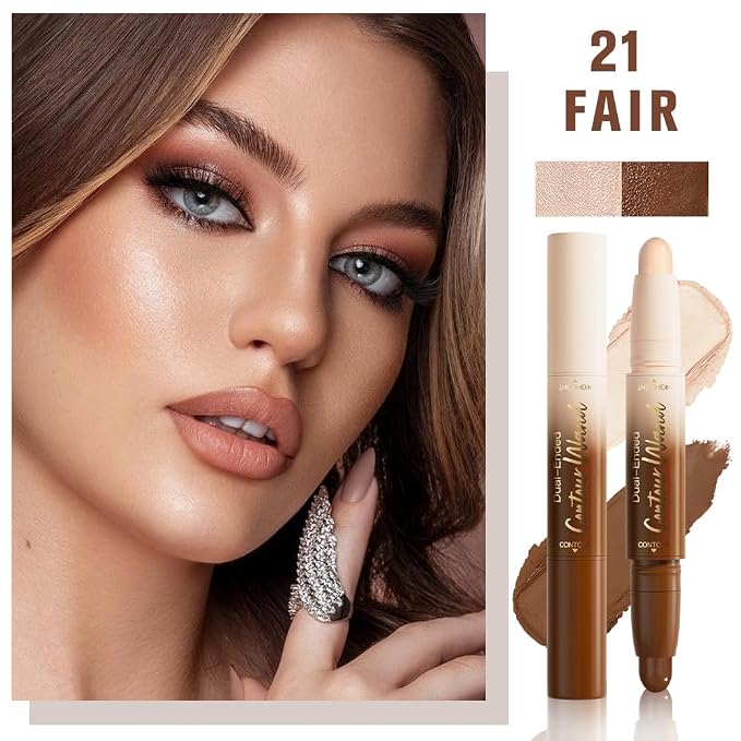 evpct Nuetral Nude & Beige Cream Contour Stick Face Body Makeup Dual Ended - Image 2