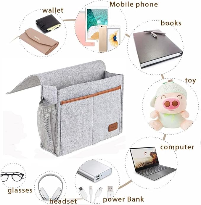 Bedside Caddy, Felt Bedside Storage Organizer, Hanging Storage - Image 4