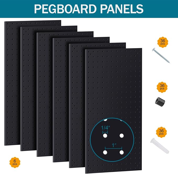 Metal Peg Board Kit with 1/4" Pegboard Accessories, 6 Pack 12"X24" Pegboard and - Image 2