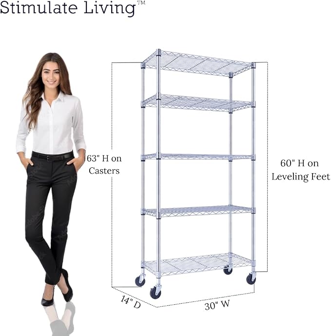 30"x14"x60" PRIME HEAVY DUTY Chrome 5-Tier Wire Shelving 1, 750 LBS MAX - Image 5
