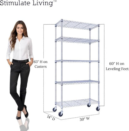 30"x14"x60" PRIME HEAVY DUTY Chrome 5-Tier Wire Shelving 1, 750 LBS MAX - Image 5