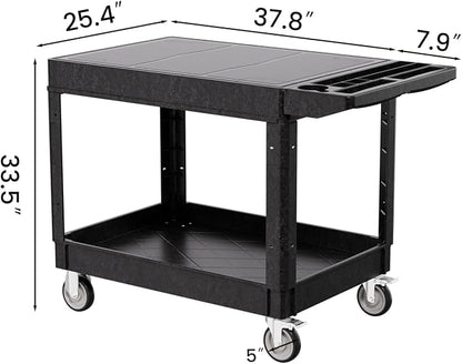 2 Tier Plastic Rolling Utility Cart on Wheels, Heavy Duty Tool Cart - Image 3