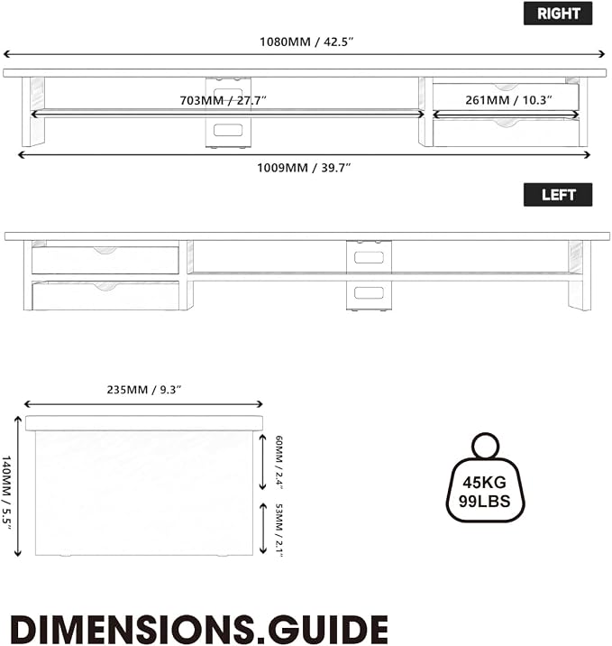 Fenge Monitor Stand, Dual Monitor Riser, 42.5inch Large Desk Computer Monitor - Image 5