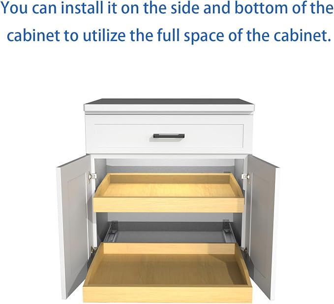 Wooden Pull out Cabinet Organizer 12" W x 21" D x 4.3" H, Heavy Duty Slide Out - Image 3