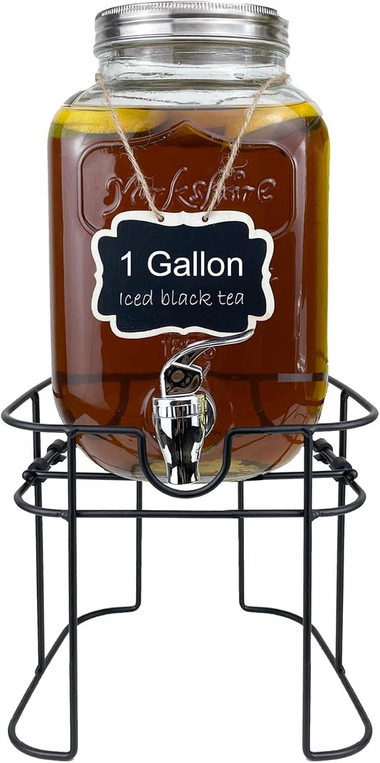 1 Gallon Glass Drink Dispenser for Parties, HENABLE Beverage Dispensers by HENABLE