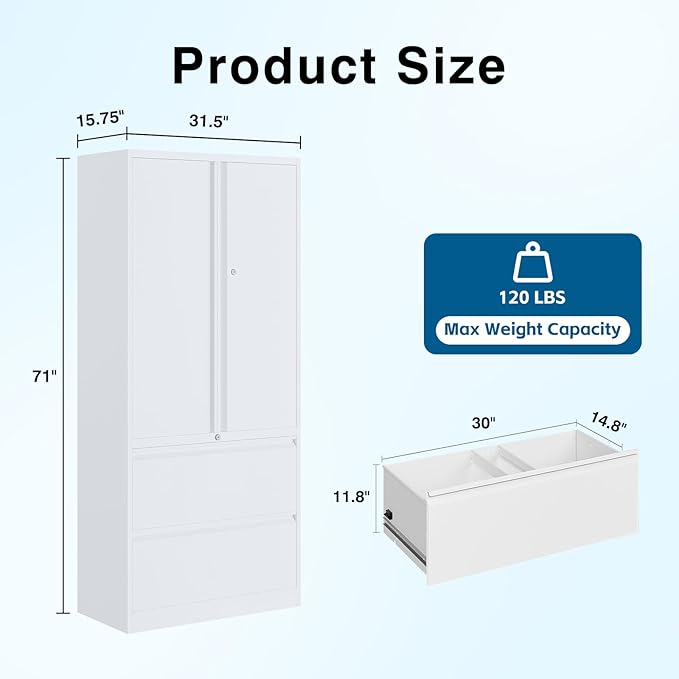 2-Drawer Metal File Cabinet, Lateral Vertical Filing Cabinets - Image 3