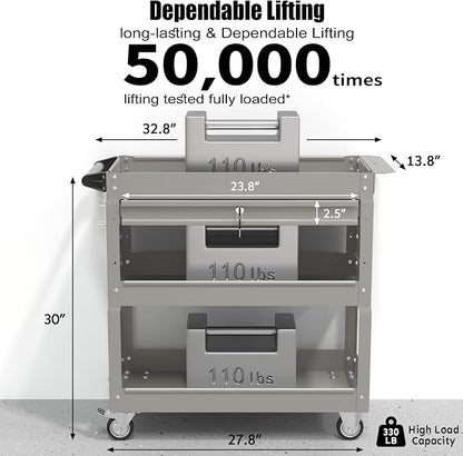 3-Tier Rolling Tool Cart, Metal Heavy Duty Utility Cart on Wheels - Image 3