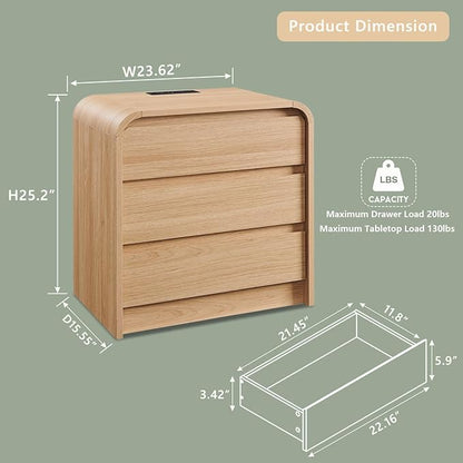 25" Tall Modern Nightstand Set of 2, 23.6" Wide Wood Bedside Table - Image 3