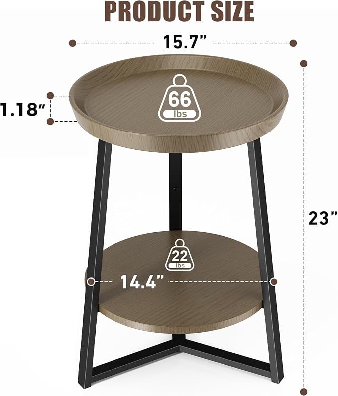 Gadroad Round End Table with Storage Shelf, 2 Tier Farmhouse Side Table - Image 3