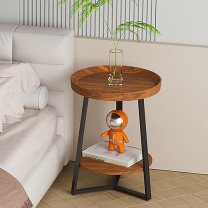 Gadroad Round End Table with Storage Shelf, 2 Tier Farmhouse Side Table - Image 8