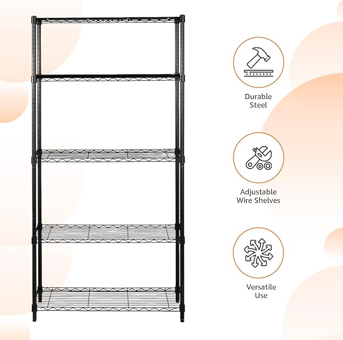 Amazon Basics 5-Shelf Adjustable Heavy Duty Steel Wire Rack Storage Shelving - Image 4