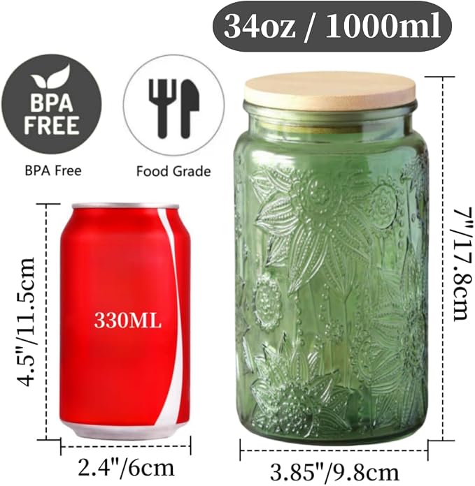 ANSQU Green Glass Canister Jars, 34oz Candy Jars - Image 2
