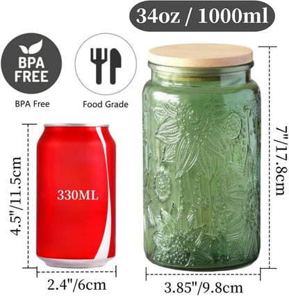 ANSQU Green Glass Canister Jars, 34oz Candy Jars - Image 2