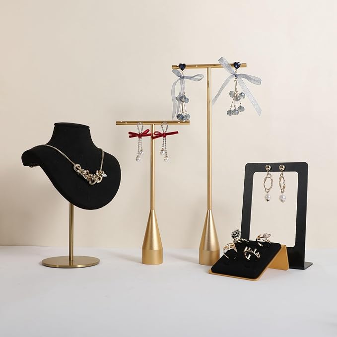 GemeShou 2pcs Gold earring display T bar stand, Big jewelry earring holders - Image 6