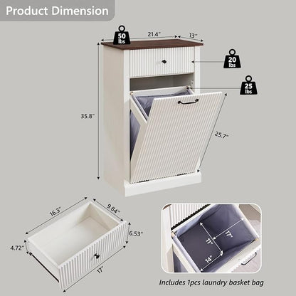 Modern Tilt-Out Laundry Hamper Cabinet, 10 Gallon Fluted Trash Can Cabinet - Image 2
