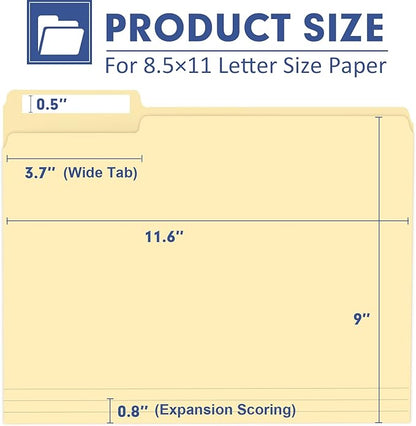 File Folder, PANDRI 120 Pack File Folder, 1/3 Cut Tab, Letter Size, Filing - Image 2