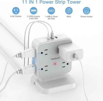 Power Strip Tower Surge Protector, TESSAN 8 AC Outlets - Image 2